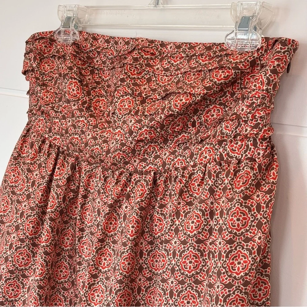 Banana Republic Orange Brown & Cream Printed Smocked Strapless Silk Top Size 8T - Picture 3 of 12